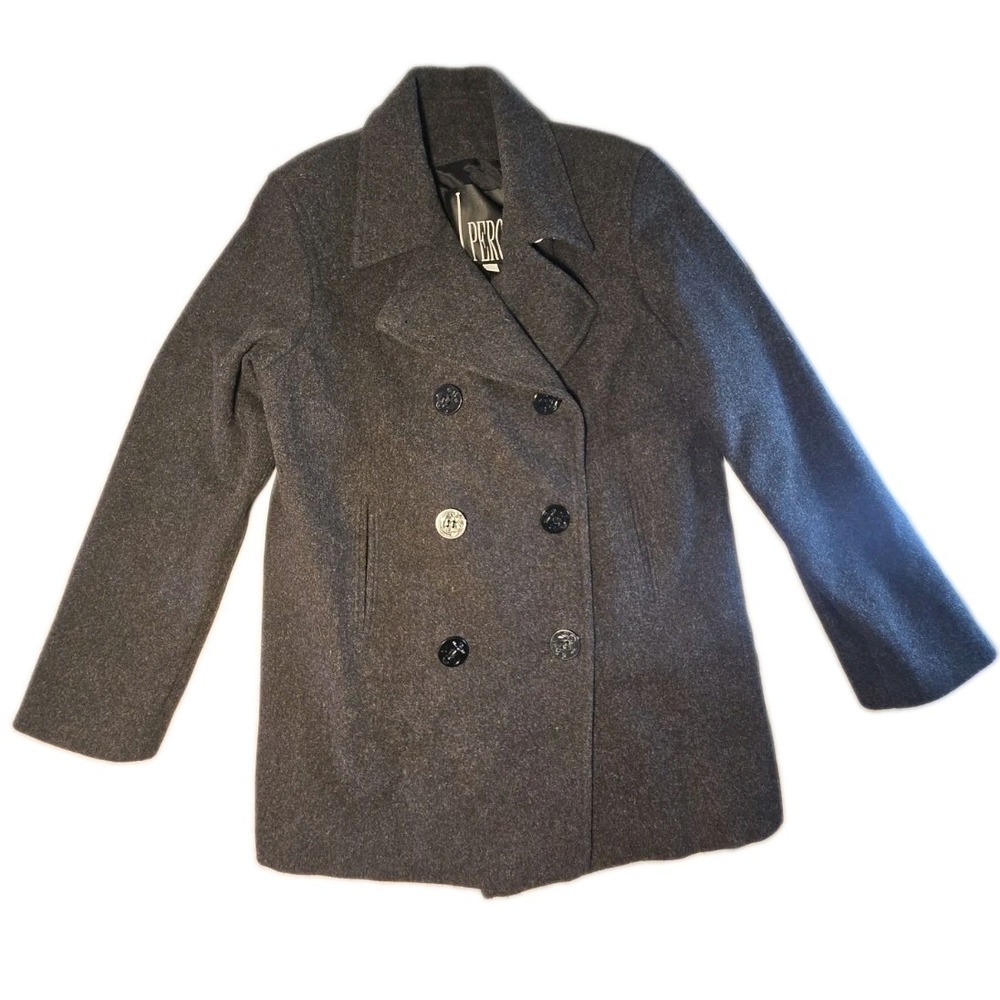 Vintage J Percy Pea Coat Womens 6 Gray Merino Wool Blend Lined Double Breasted